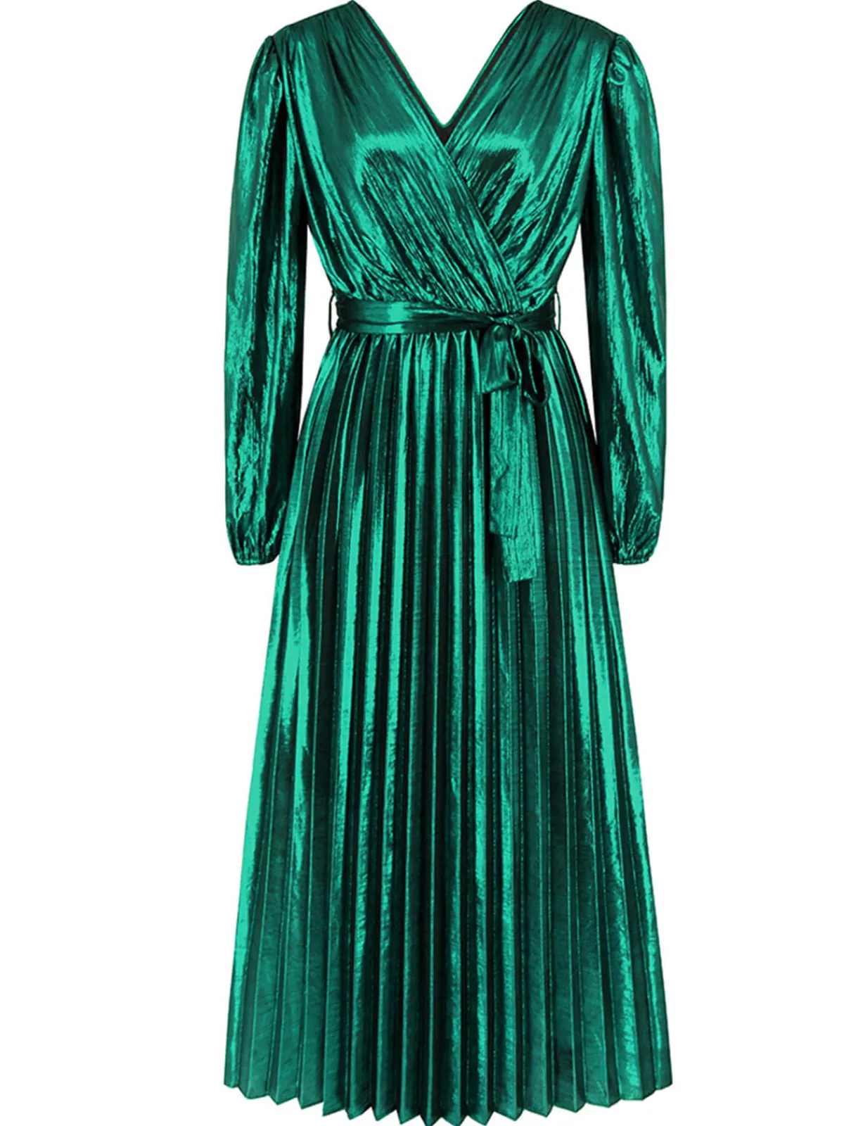 New Retro Stage 1940s Solid Glossy V-Neck Shift Dress