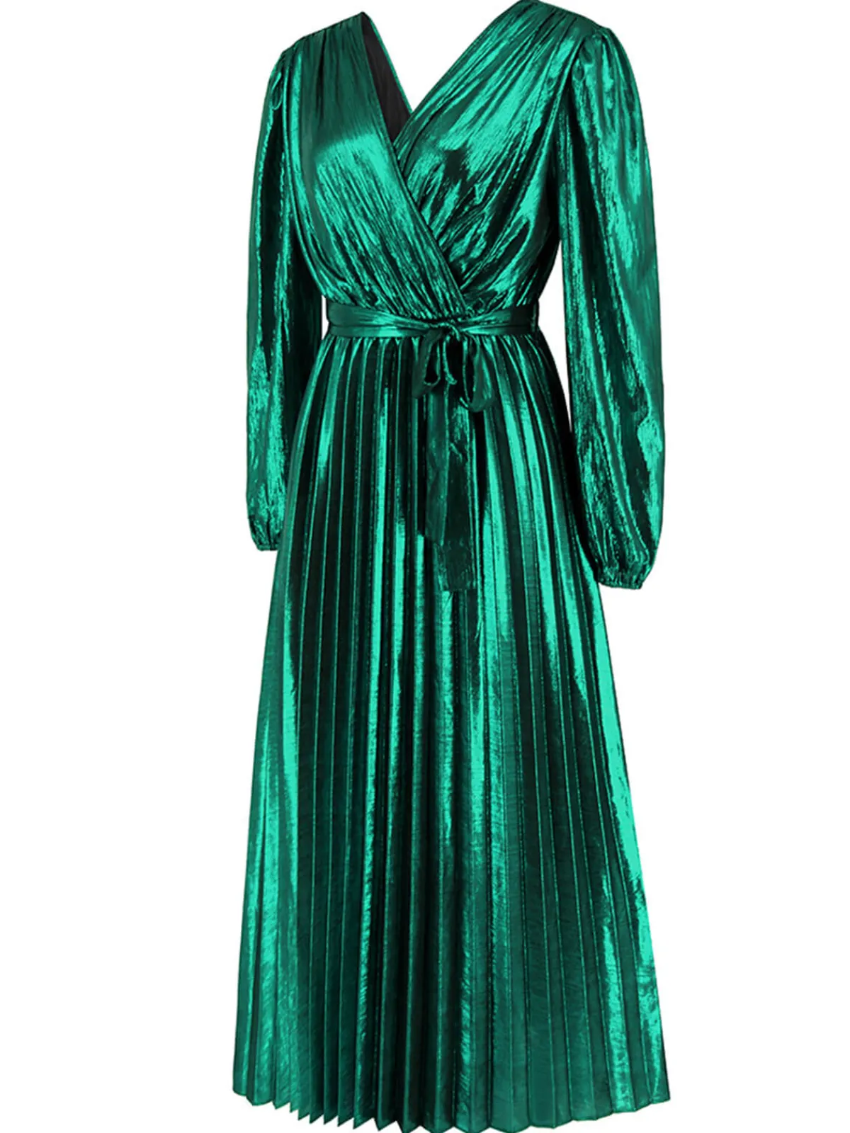 New Retro Stage 1940s Solid Glossy V-Neck Shift Dress