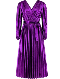New Retro Stage 1940s Solid Glossy V-Neck Shift Dress