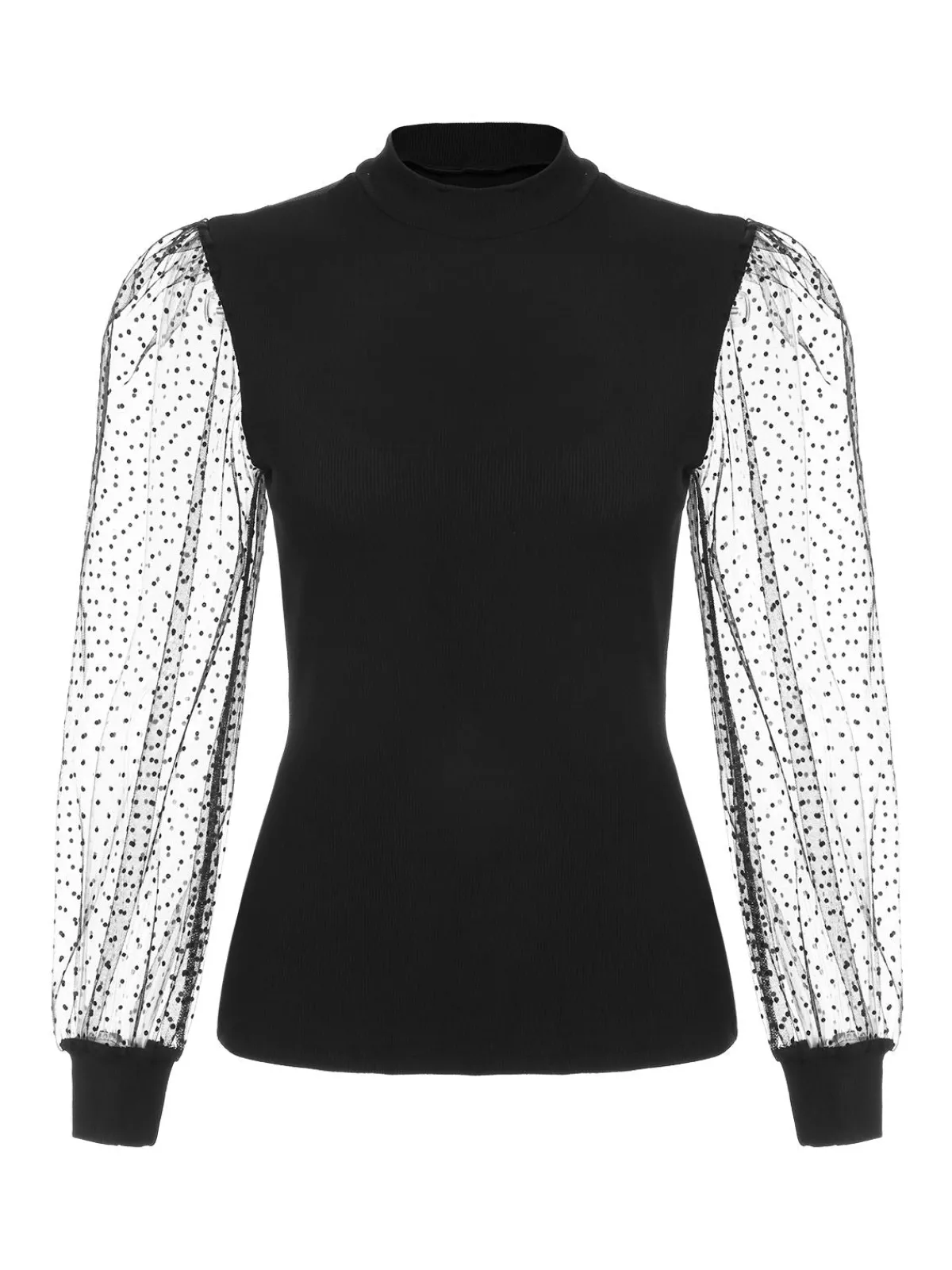 Clearance Retro Stage 1960s Solid Half Turtleneck Puff Sleeve Knitted Top Black