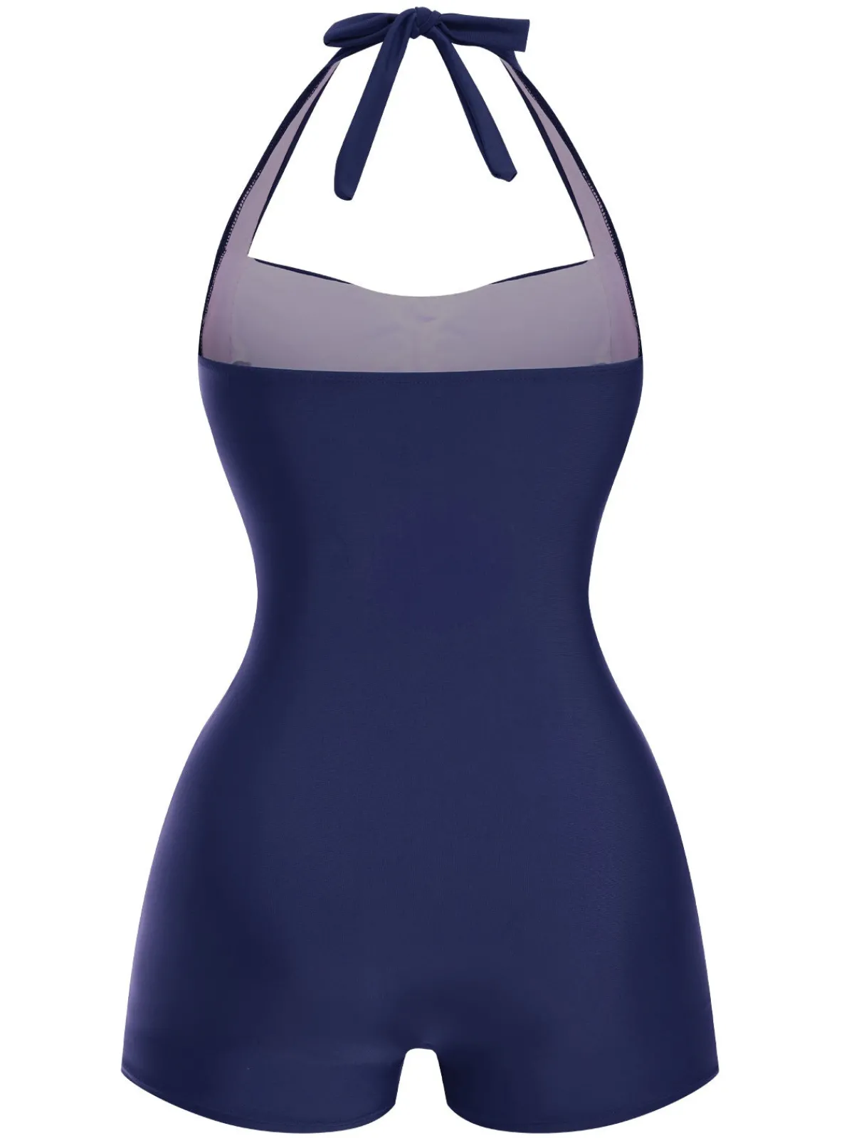 New Retro Stage 1950s Solid Halter Boxer One-Piece Swimsuit