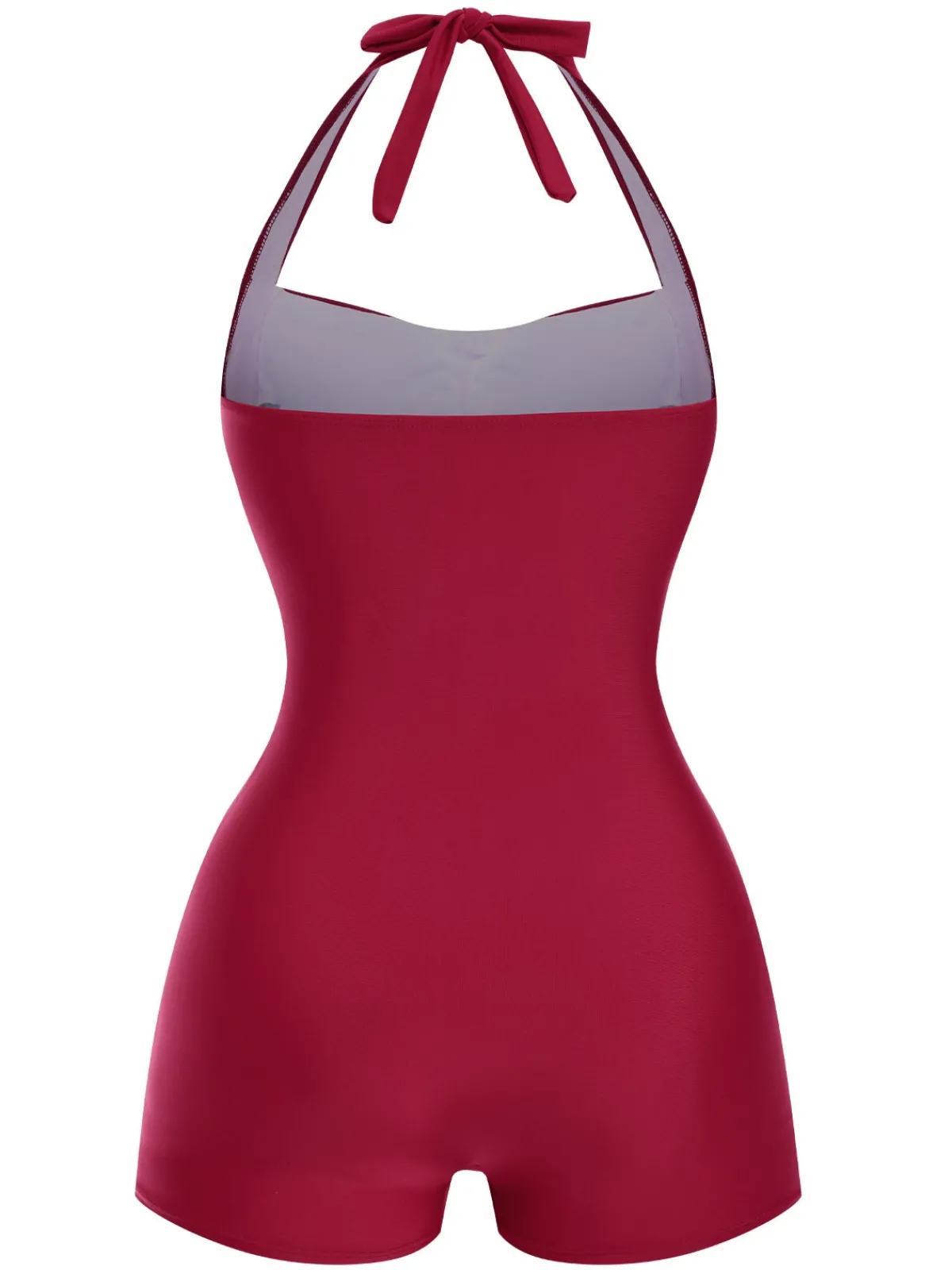 New Retro Stage 1950s Solid Halter Boxer One-Piece Swimsuit