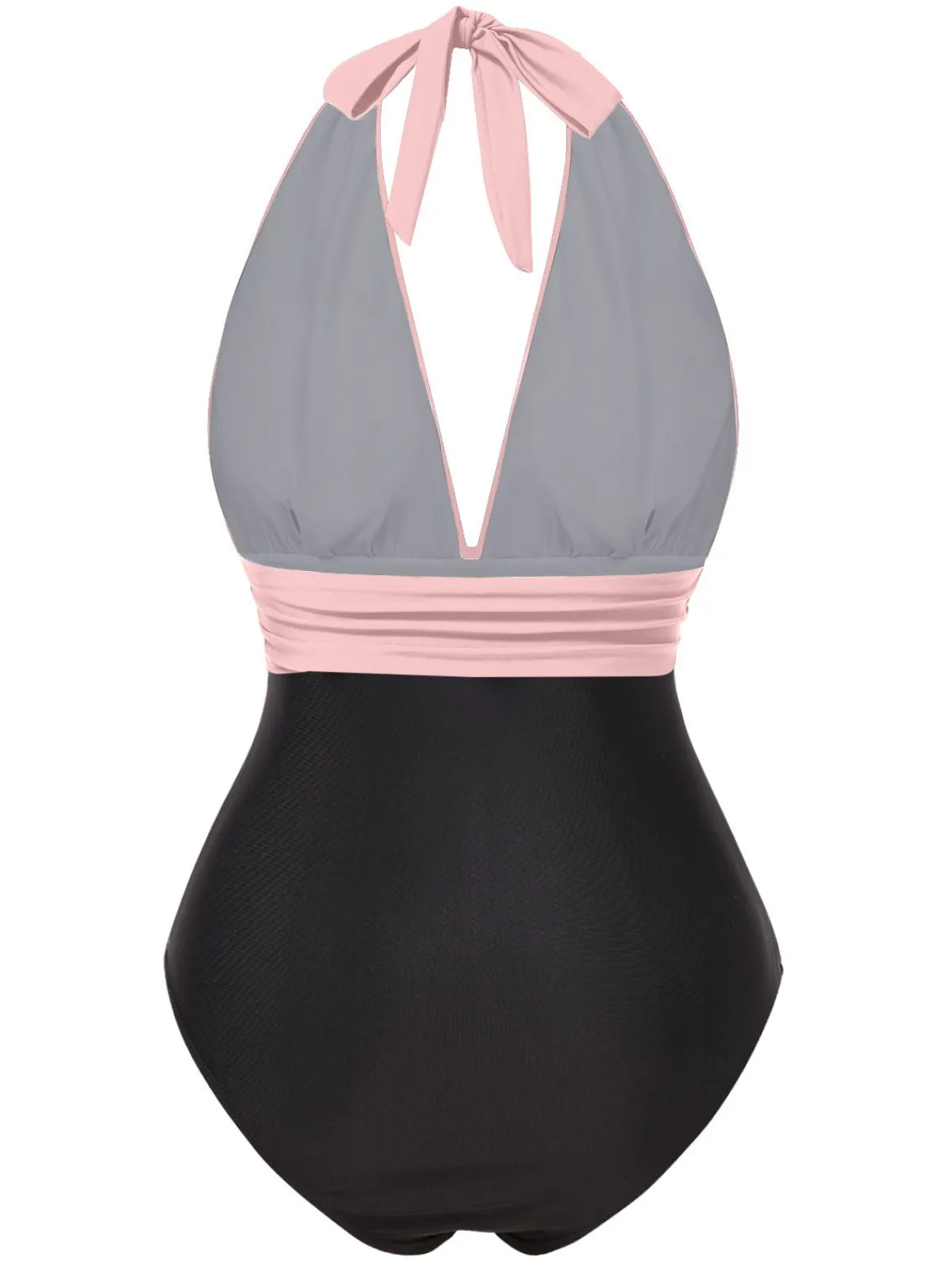 New Retro Stage 1930s Solid Halter Patchwork One-Piece Swimsuit