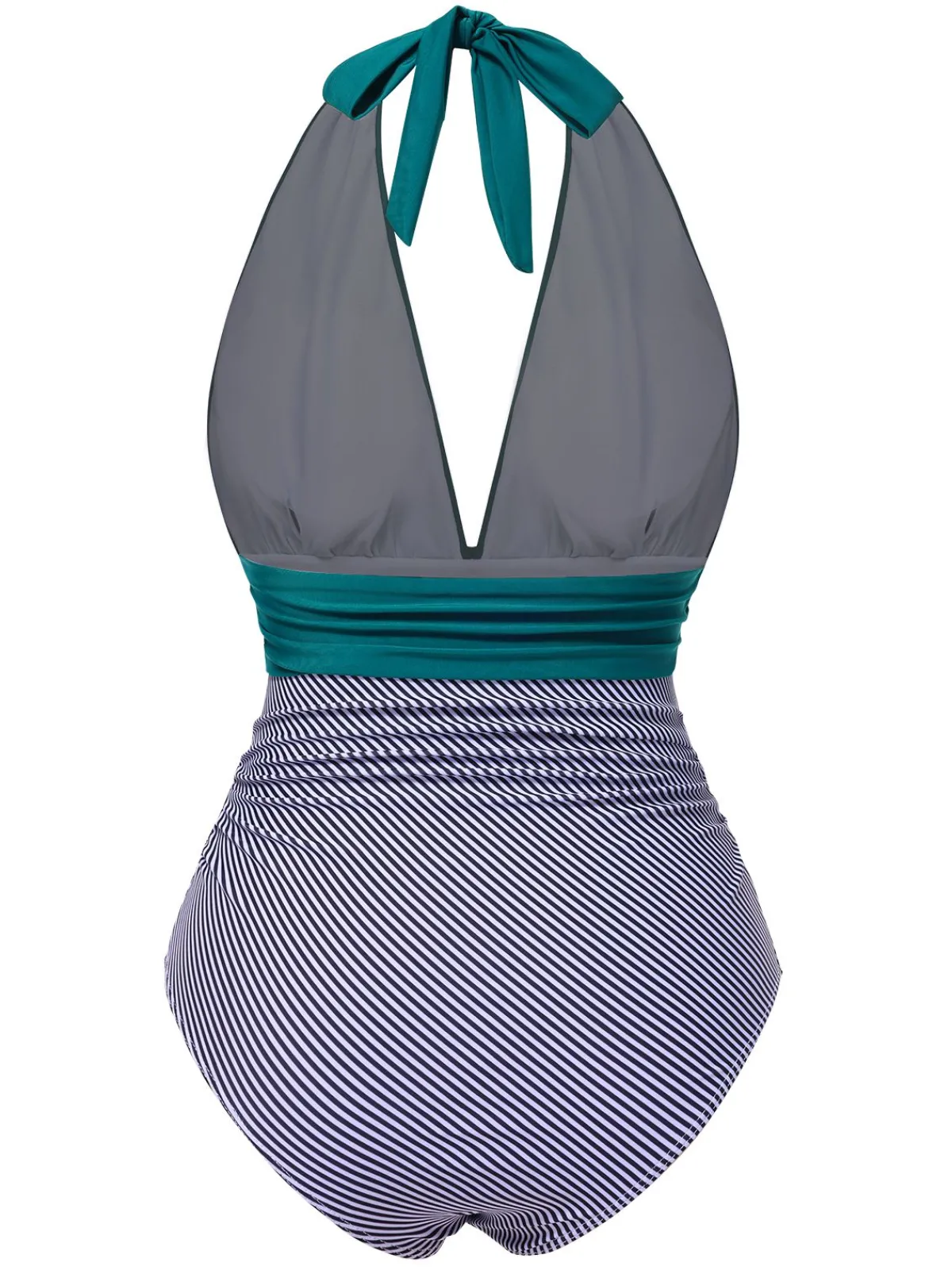 New Retro Stage 1930s Solid Halter Patchwork One-Piece Swimsuit