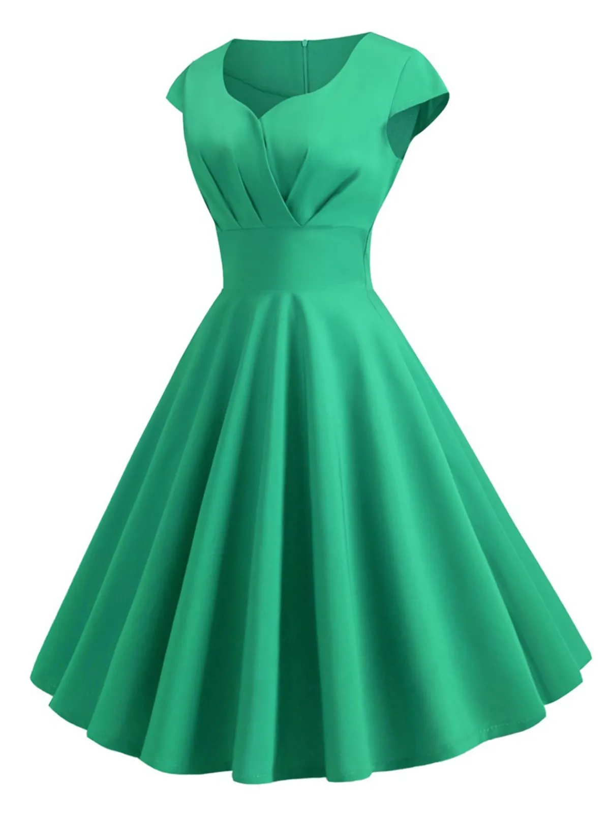 Discount Retro Stage 1950s Solid Heart Neck Short Sleeve Dress