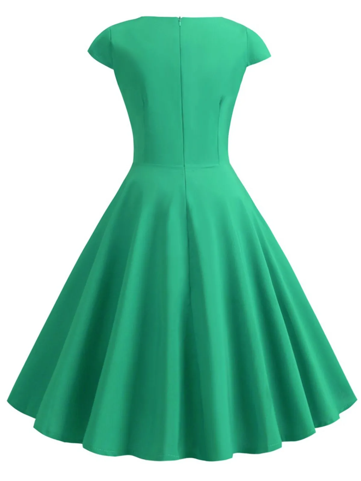 Discount Retro Stage 1950s Solid Heart Neck Short Sleeve Dress