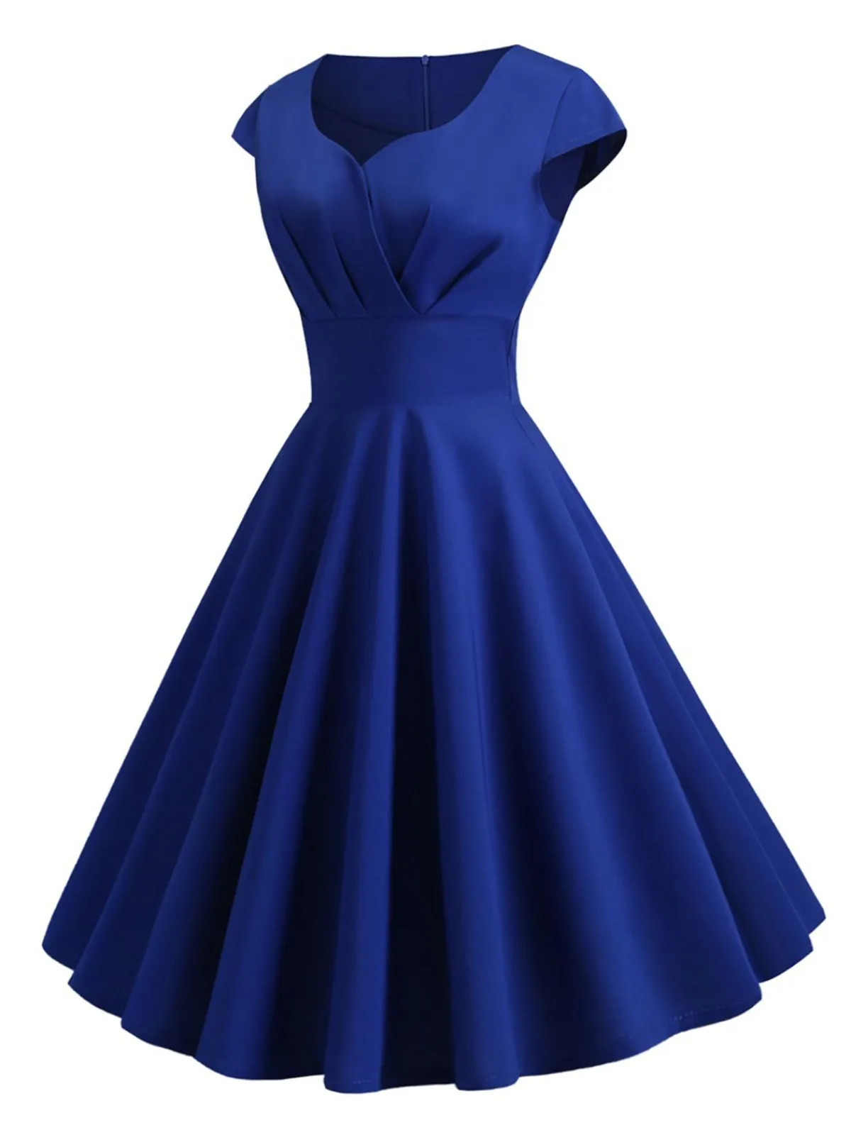 Discount Retro Stage 1950s Solid Heart Neck Short Sleeve Dress