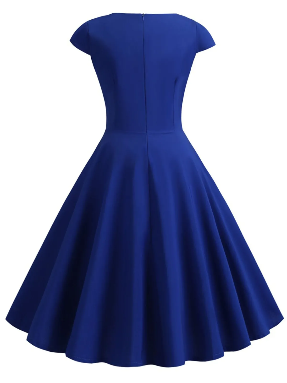 Online Retro Stage 1950s Solid Heart Neck Short Sleeve Dress