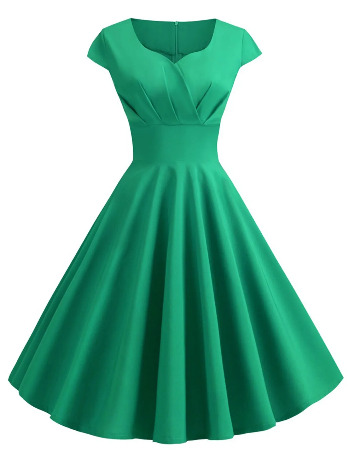 Fashion Retro Stage 1950s Solid Heart Neck Short Sleeve Dress