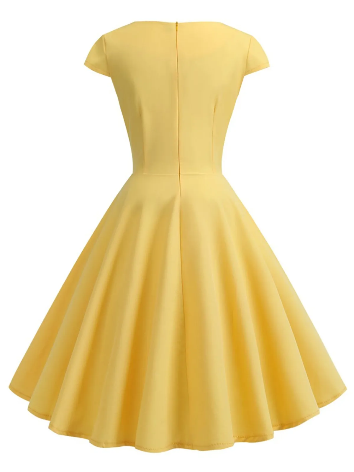 Sale Retro Stage 1950s Solid Heart Neck Short Sleeve Dress