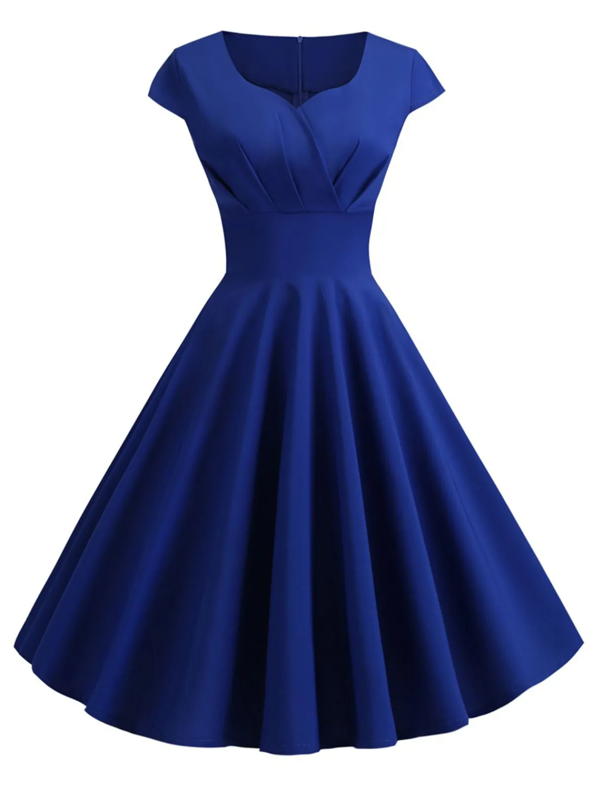 Sale Retro Stage 1950s Solid Heart Neck Short Sleeve Dress