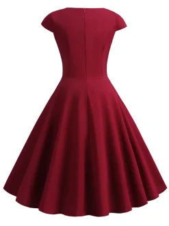 Best Retro Stage 1950s Solid Heart Neck Short Sleeve Dress