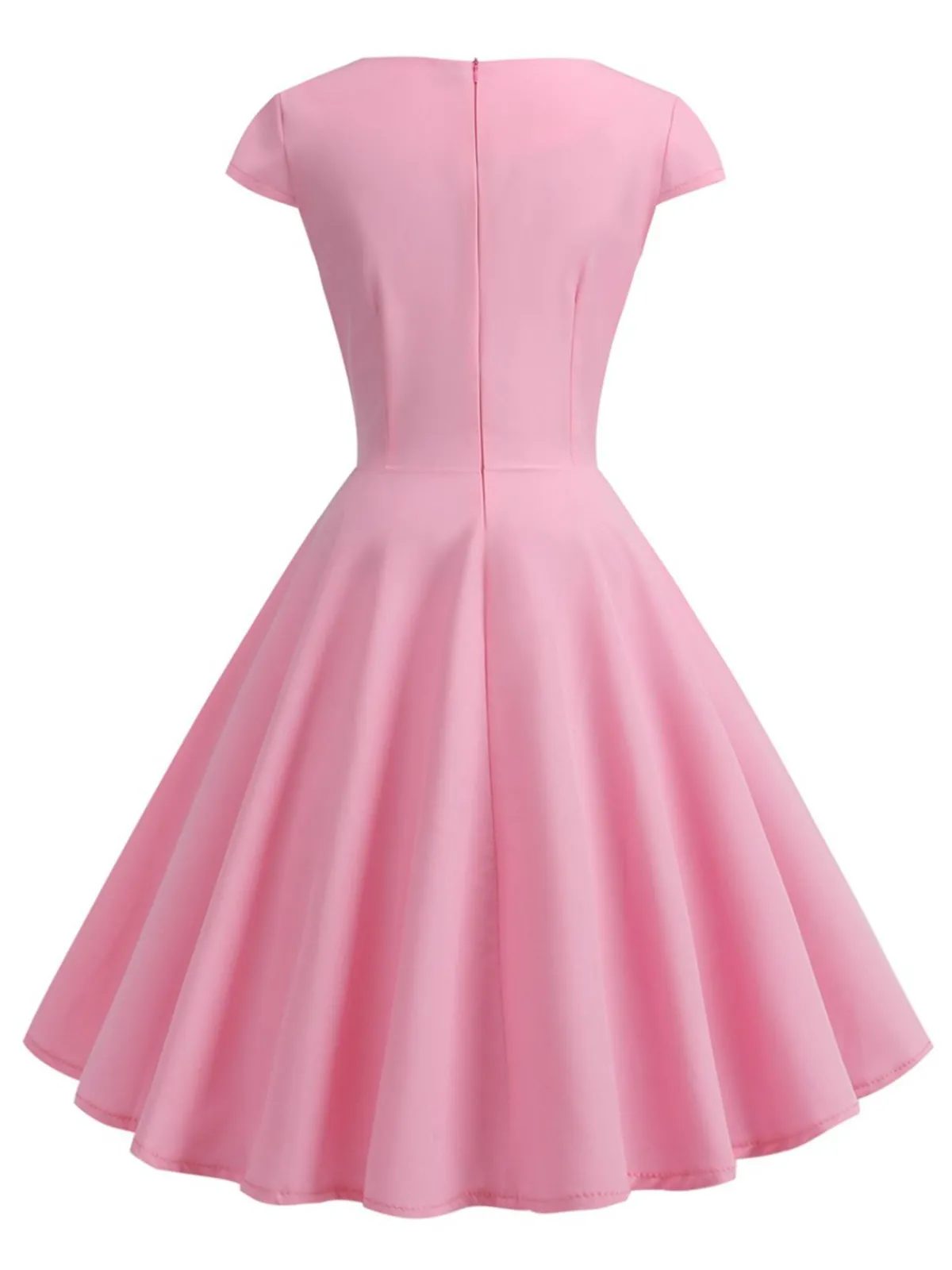 Best Retro Stage 1950s Solid Heart Neck Short Sleeve Dress