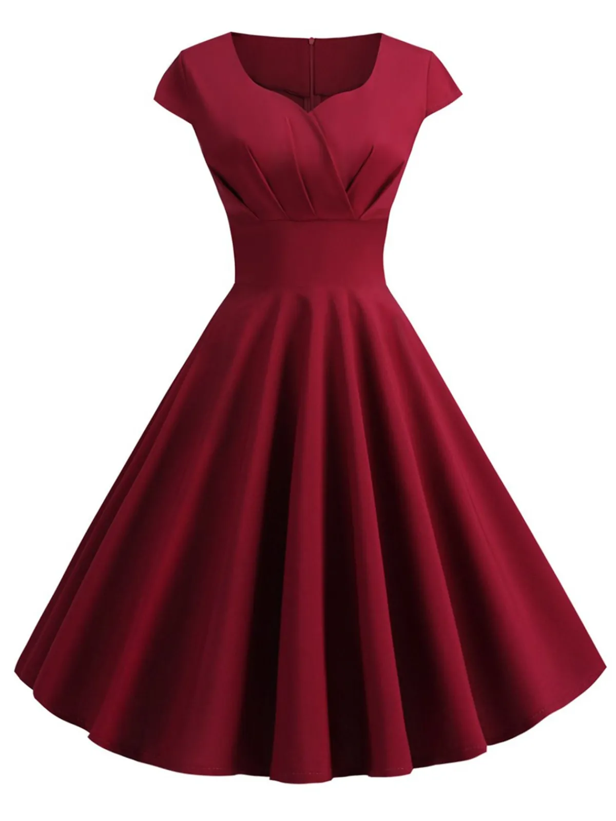 Best Retro Stage 1950s Solid Heart Neck Short Sleeve Dress