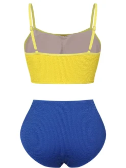 New Retro Stage 1950s Solid High Rise Strap Swimsuit