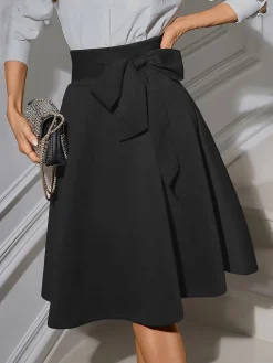 New Retro Stage 1940s Solid High Waist Lace-Up Skirt