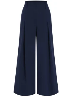 Fashion Retro Stage 1950s Solid Hight Waist Pleated Wideleg Pants