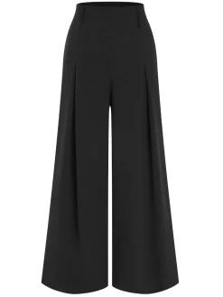 Fashion Retro Stage 1950s Solid Hight Waist Pleated Wideleg Pants
