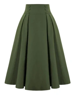 Sale Retro Stage 1940s Solid High-Waist Pleated Skirt