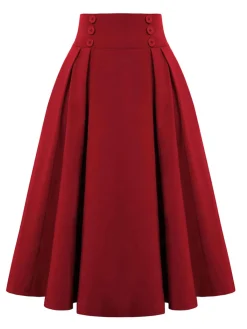 Best Retro Stage 1940s Solid High-Waist Pleated Skirt