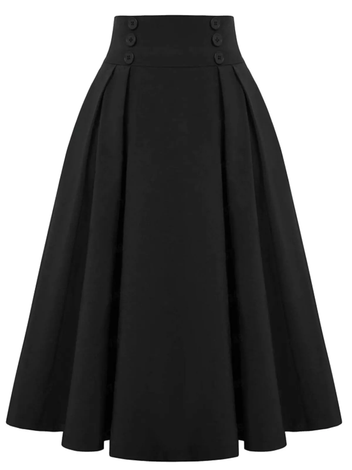 Best Retro Stage 1940s Solid High-Waist Pleated Skirt