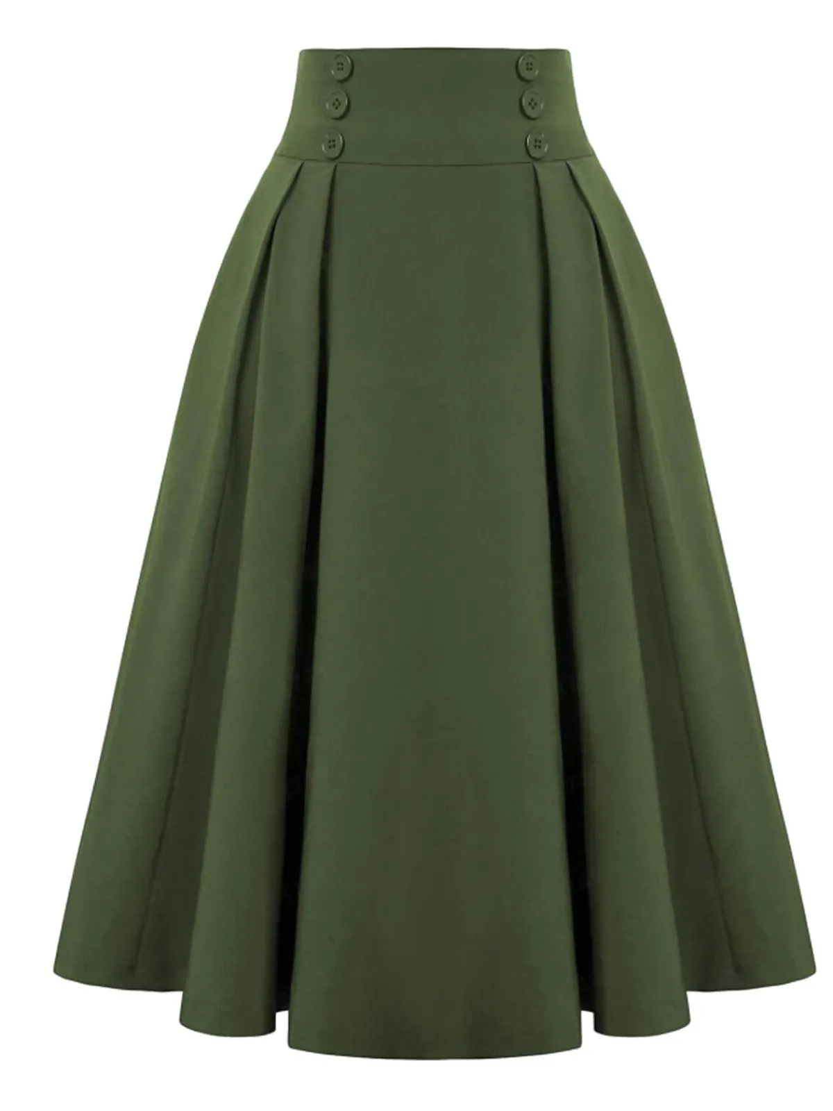 Best Retro Stage 1940s Solid High-Waist Pleated Skirt