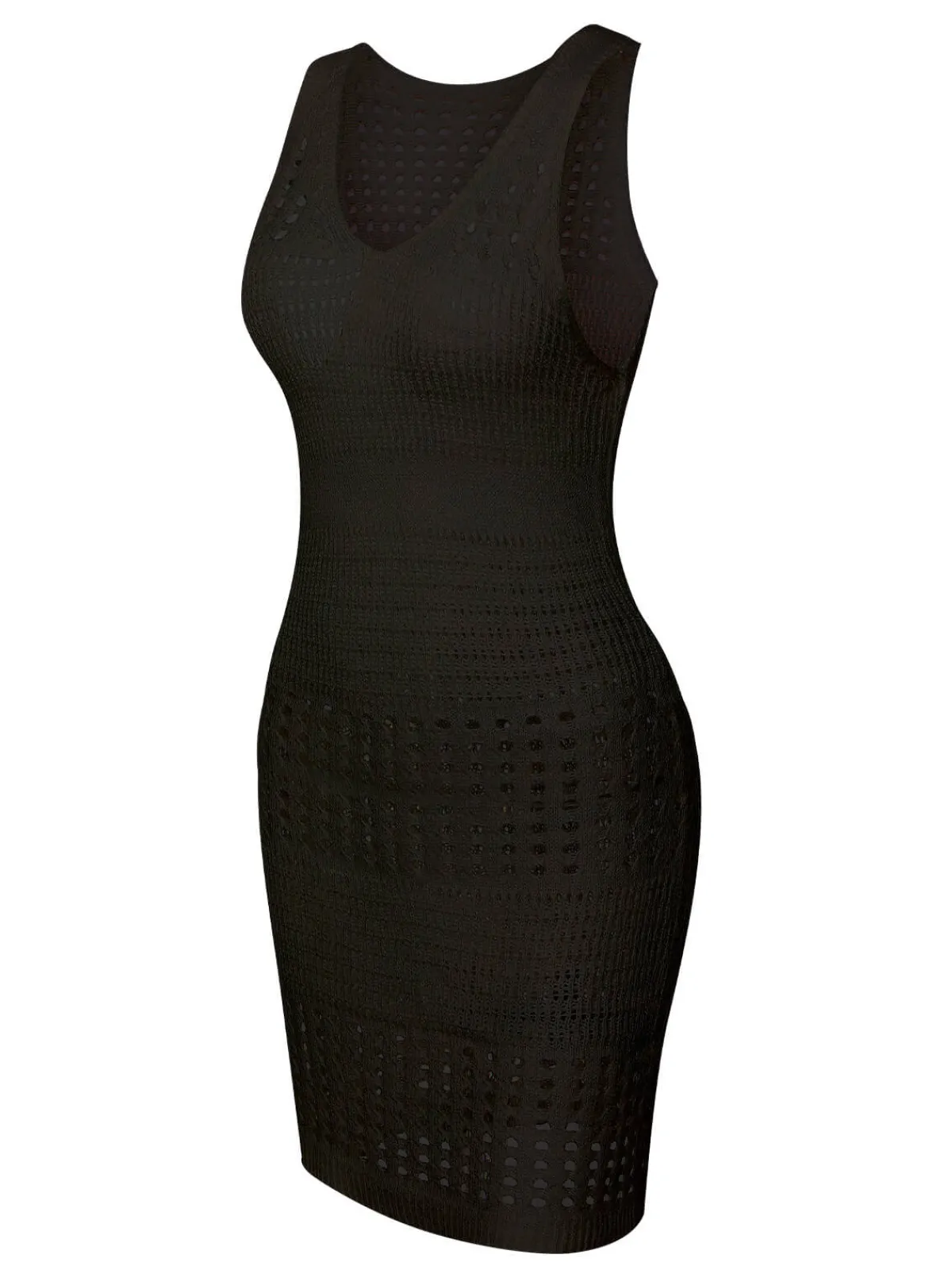 Discount Retro Stage 1960s Solid Hollow Out Sleeveless Knit Dress