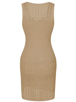 Discount Retro Stage 1960s Solid Hollow Out Sleeveless Knit Dress