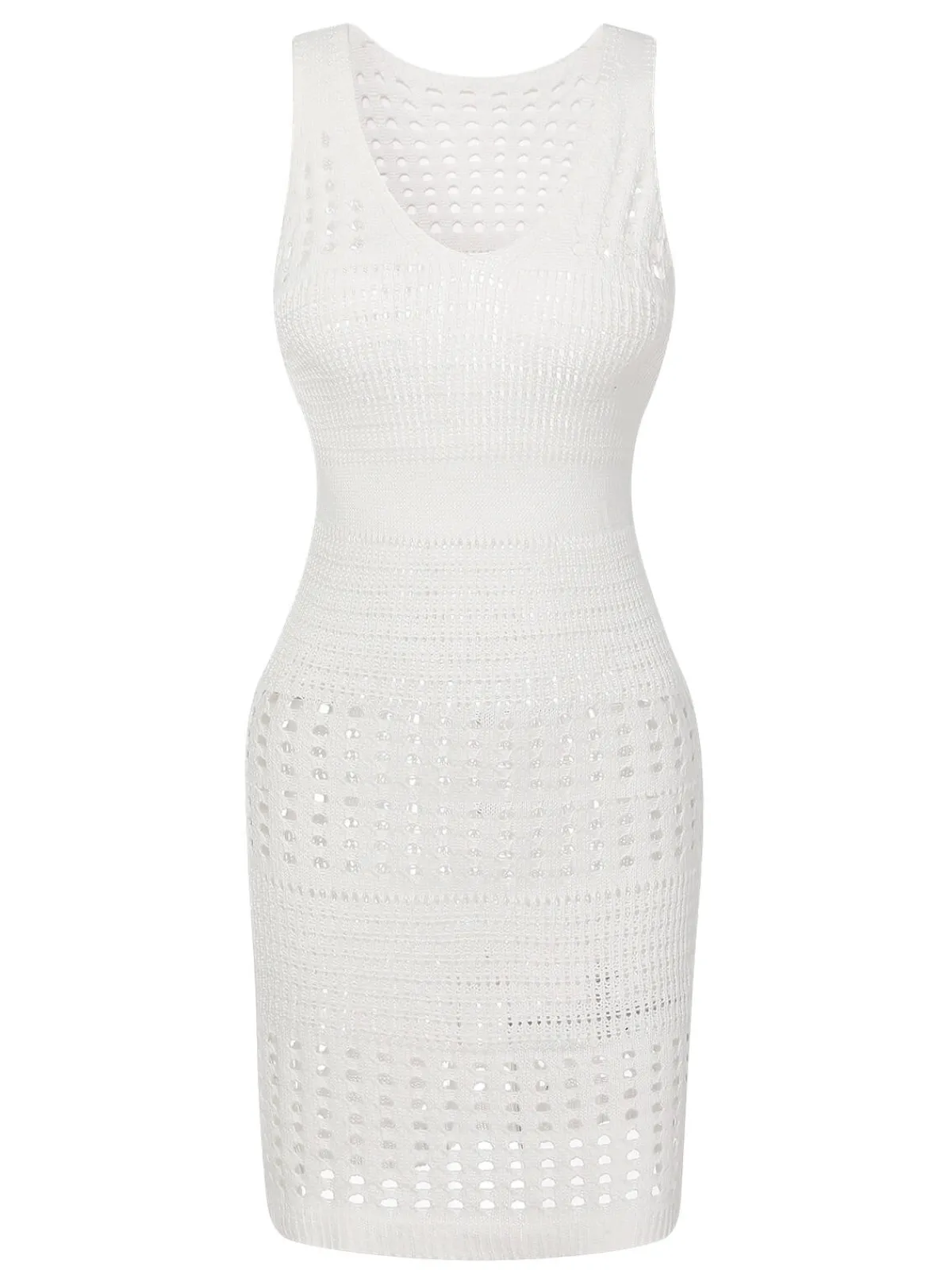 Discount Retro Stage 1960s Solid Hollow Out Sleeveless Knit Dress
