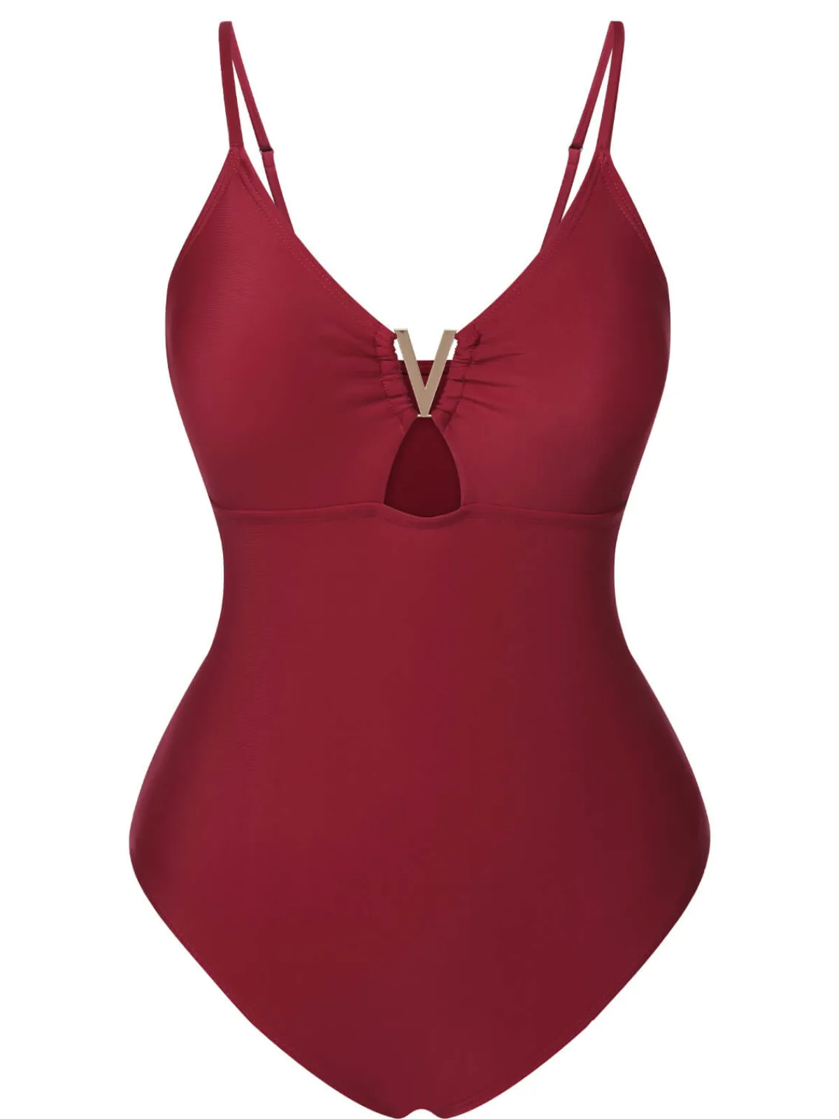 Outlet Retro Stage 1950s Solid Hollow V-Neck One-Piece Swimsuit