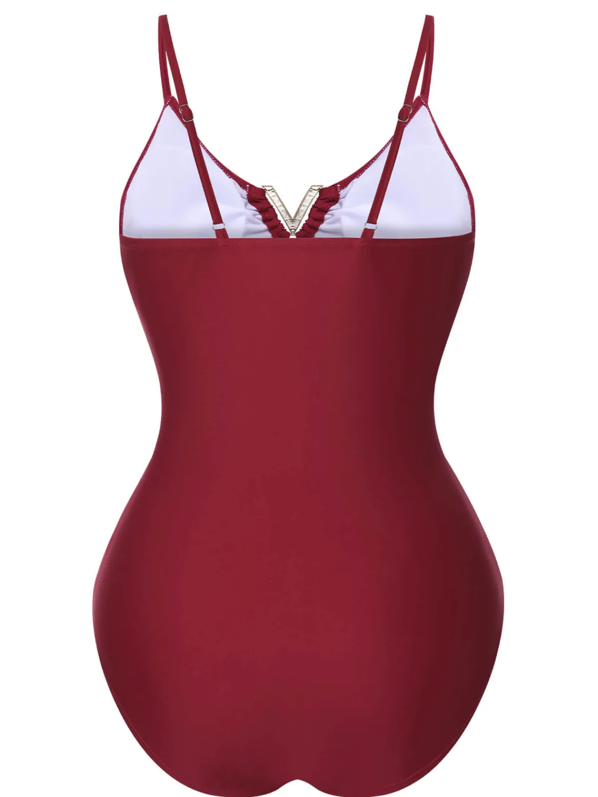 Outlet Retro Stage 1950s Solid Hollow V-Neck One-Piece Swimsuit