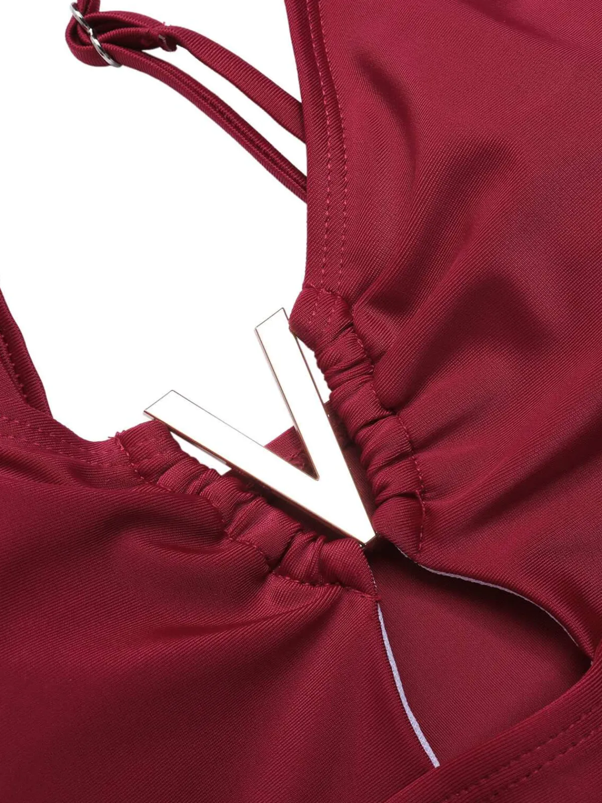 Outlet Retro Stage 1950s Solid Hollow V-Neck One-Piece Swimsuit