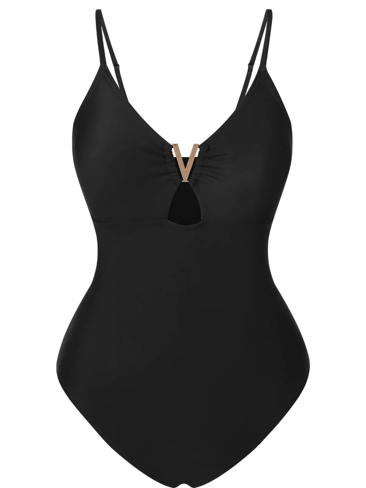 Outlet Retro Stage 1950s Solid Hollow V-Neck One-Piece Swimsuit