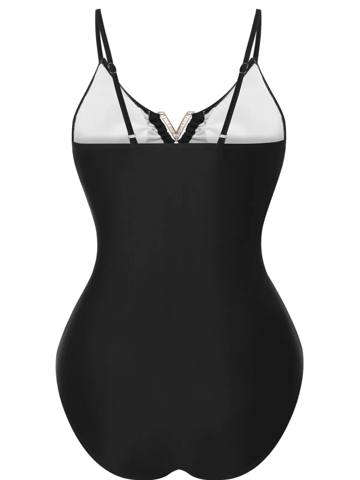 Outlet Retro Stage 1950s Solid Hollow V-Neck One-Piece Swimsuit
