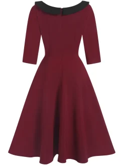 Outlet Retro Stage 1950s Solid Irregular Collar Half Sleeves Dress