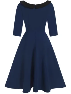 Outlet Retro Stage 1950s Solid Irregular Collar Half Sleeves Dress