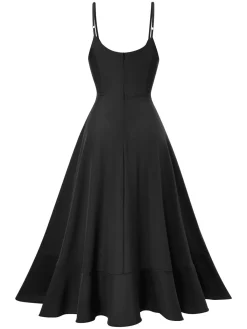 Discount Retro Stage 1950s Solid Irregular Hem Suspender Dress