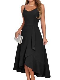 Discount Retro Stage 1950s Solid Irregular Hem Suspender Dress