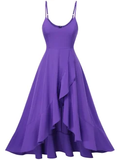 Discount Retro Stage 1950s Solid Irregular Hem Suspender Dress