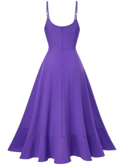 Discount Retro Stage 1950s Solid Irregular Hem Suspender Dress