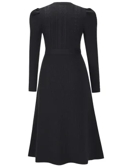 Hot Retro Stage 1940s Solid Knitted Lantern A-line Belt Dress