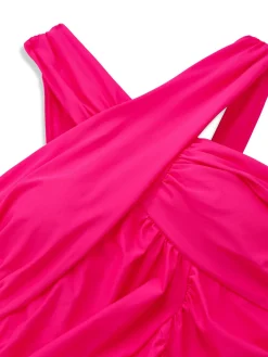 Online Retro Stage 1940s Solid Knot Wrapped One-Piece Swimsuit