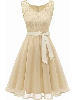 Outlet Retro Stage 1940s Solid Lace Chiffon Patchwork Dress