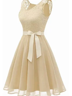 Outlet Retro Stage 1940s Solid Lace Chiffon Patchwork Dress