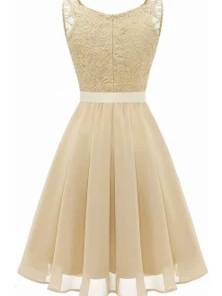 Outlet Retro Stage 1940s Solid Lace Chiffon Patchwork Dress