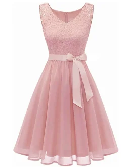 Outlet Retro Stage 1940s Solid Lace Chiffon Patchwork Dress
