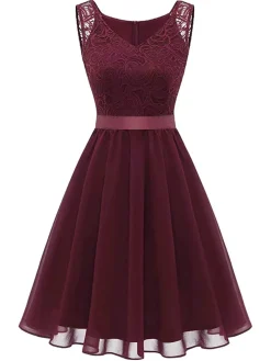 Outlet Retro Stage 1940s Solid Lace Chiffon Patchwork Dress