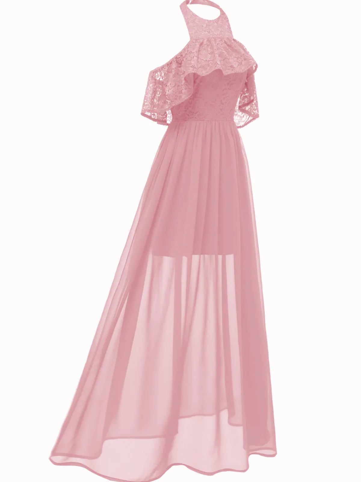 Outlet Retro Stage 1940s Solid Lace Cold-Shoulder Long Dress