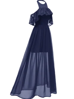Outlet Retro Stage 1940s Solid Lace Cold-Shoulder Long Dress