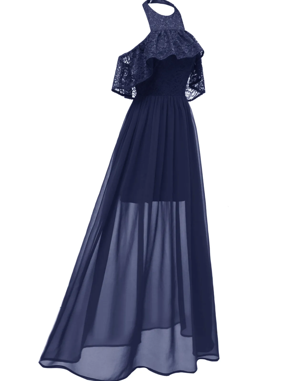 Outlet Retro Stage 1940s Solid Lace Cold-Shoulder Long Dress
